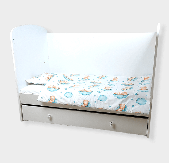 Rainy Set de lenjerie de pat pentru bebeluși 3 piese 65x110 cm. Ursuleț pe norișor verde mentă