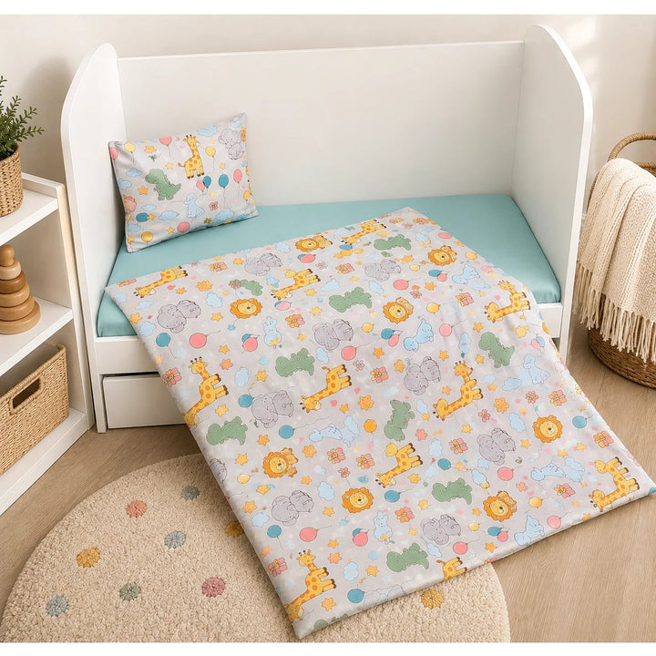 Set de lenjerie pentru pătuț Rainy, 3 piese, 70x140 cm. Prieteni colorați, gri