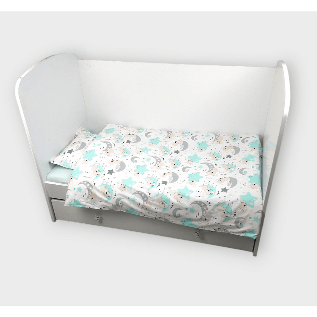 Rainy Set de pat pentru bebeluși 3 piese 70x140 cm. Koala și steluțe menta