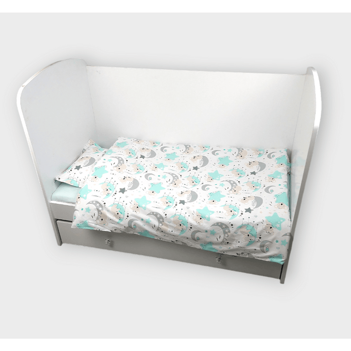 Rainy Set de pat pentru bebeluși 3 piese 70x140 cm. Koala și steluțe menta