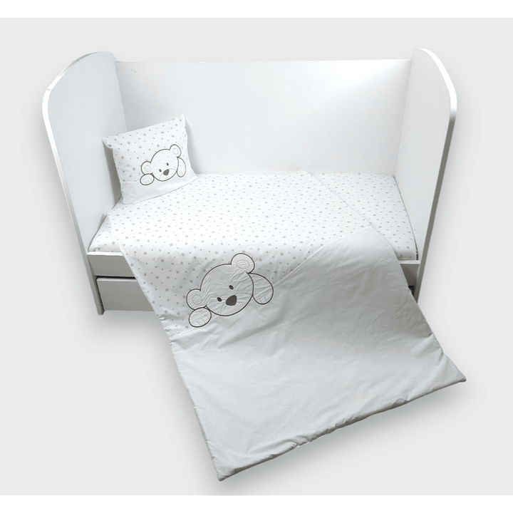 Set de lenjerie pentru pătuț Rainy, 3 piese, 70x140 cm, cu ursuleț