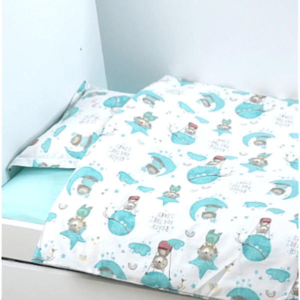 Set de lenjerie pentru pătuț Rainy, 3 piese, 70x140 cm, Ursuleț pe lună, rezeda