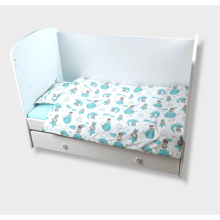 Set de lenjerie pentru pătuț Rainy, 3 piese, 70x140 cm, Ursuleț pe lună, rezeda