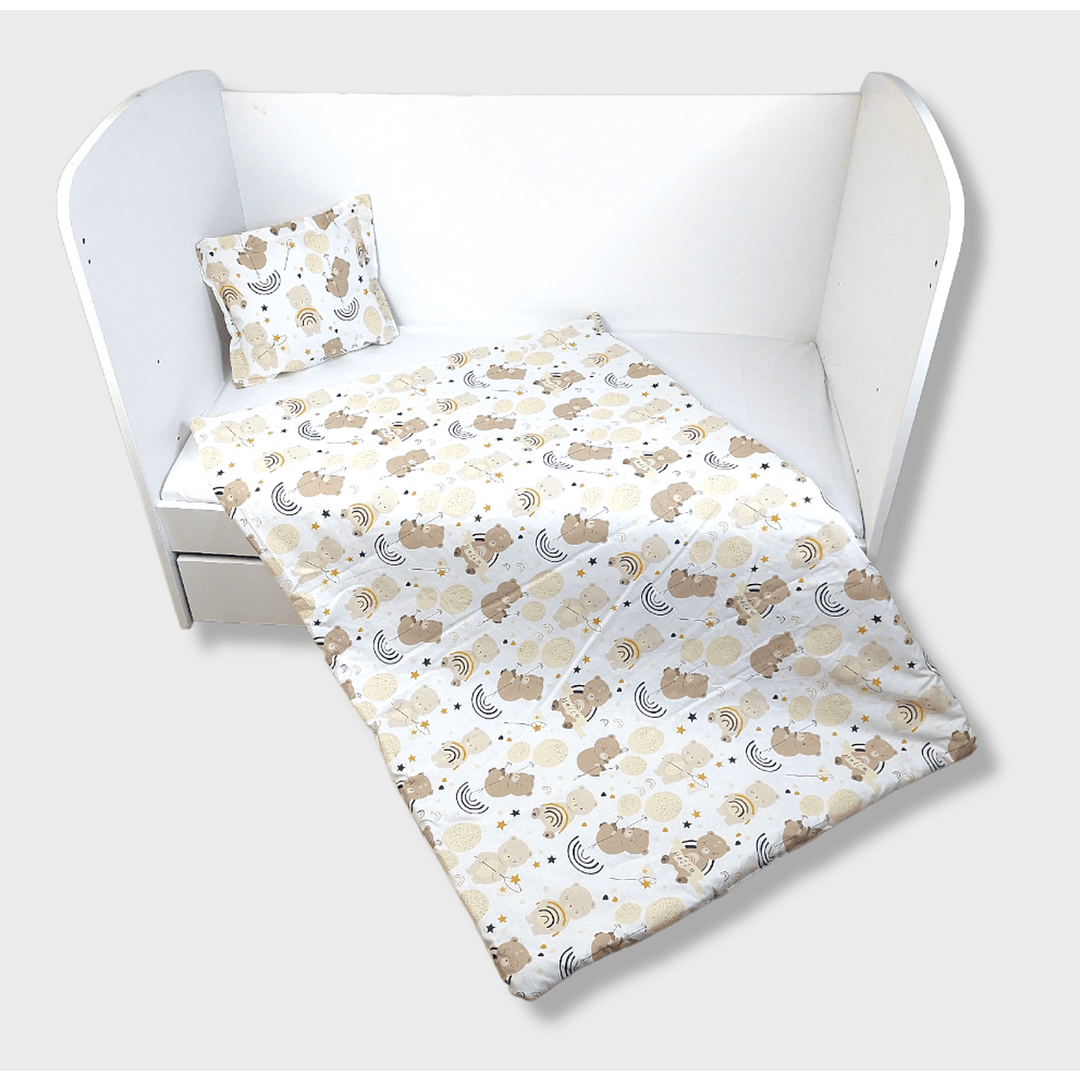 Set de lenjerie pentru pătuț Rainy, 3 piese, 70 x 140 cm, cu ursuleț și baloane