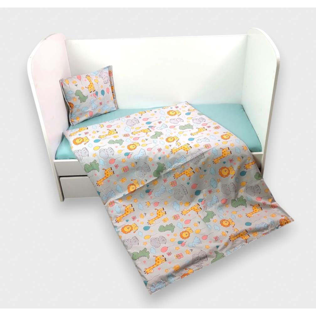 Set de lenjerie pentru pătuț Rainy, 3 piese, 70x140 cm. Prieteni colorați, gri