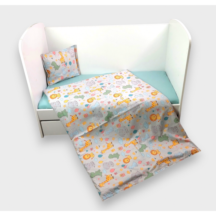 Set de lenjerie pentru pătuț Rainy, 3 piese, 70x140 cm. Prieteni colorați, gri