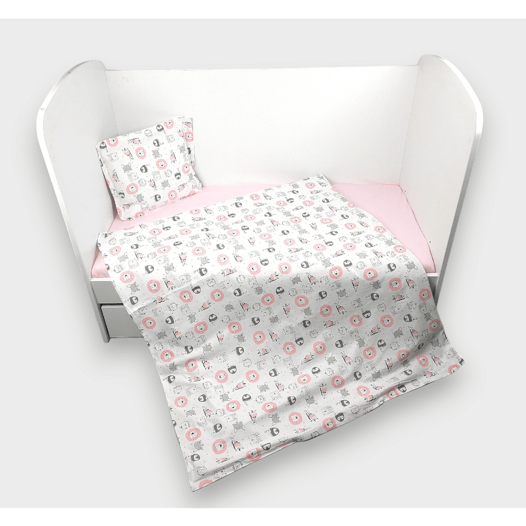 Rainy Set de lenjerie de pat pentru bebeluși 3 piese 70x140 cm. Animăluțe roz