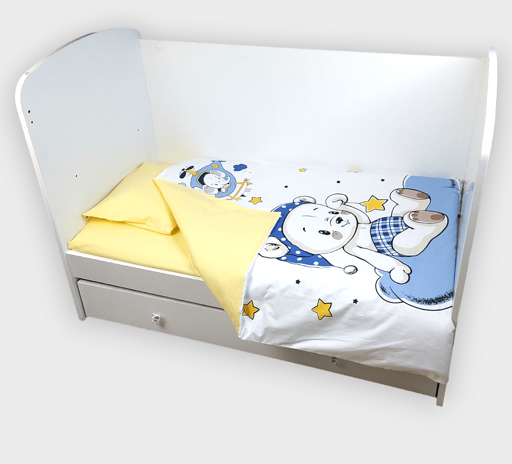 Set de lenjerie pentru pătuț Rainy, 3 piese, 70x140 cm, Ursuleț albastru