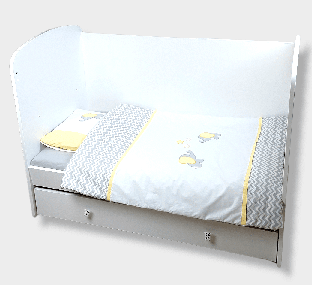 Set de lenjerie pentru pătuț Rainy, 3 piese, 70x140 cm, cu elefant și bufniță