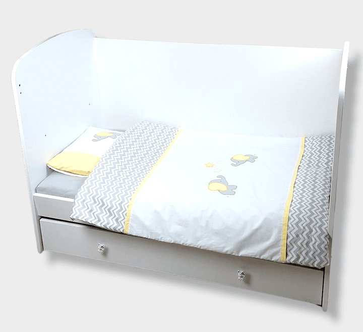 Set de lenjerie pentru pătuț Rainy, 3 piese, 70x140 cm, cu elefant și bufniță