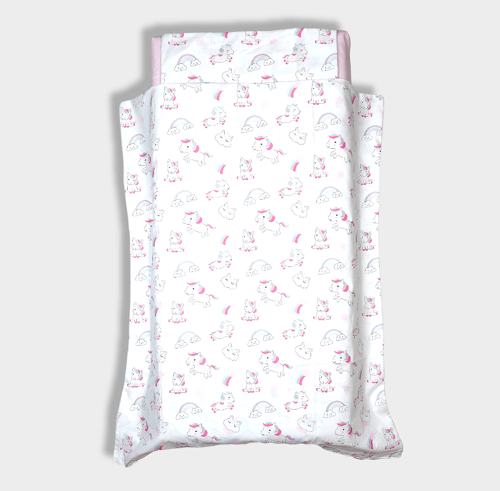 Rainy Set de lenjerie de pat pentru bebeluși, 3 piese, pentru pătuț mini și leagăn, Unicorn roz