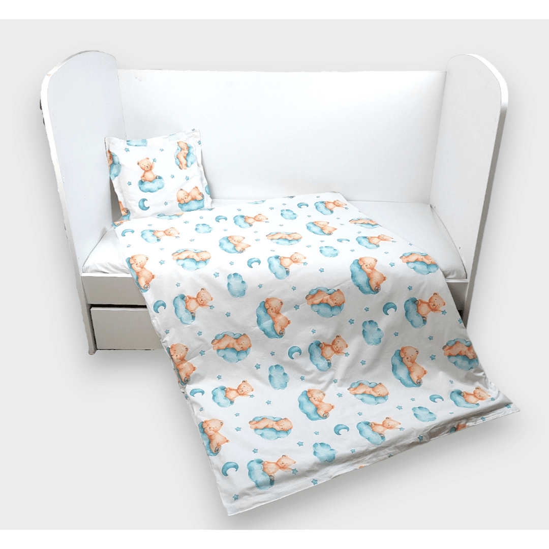 Rainy Set de lenjerie de pat pentru bebeluși 4 piese 60x120 cm. Ursuleț pe norișor verde mentă