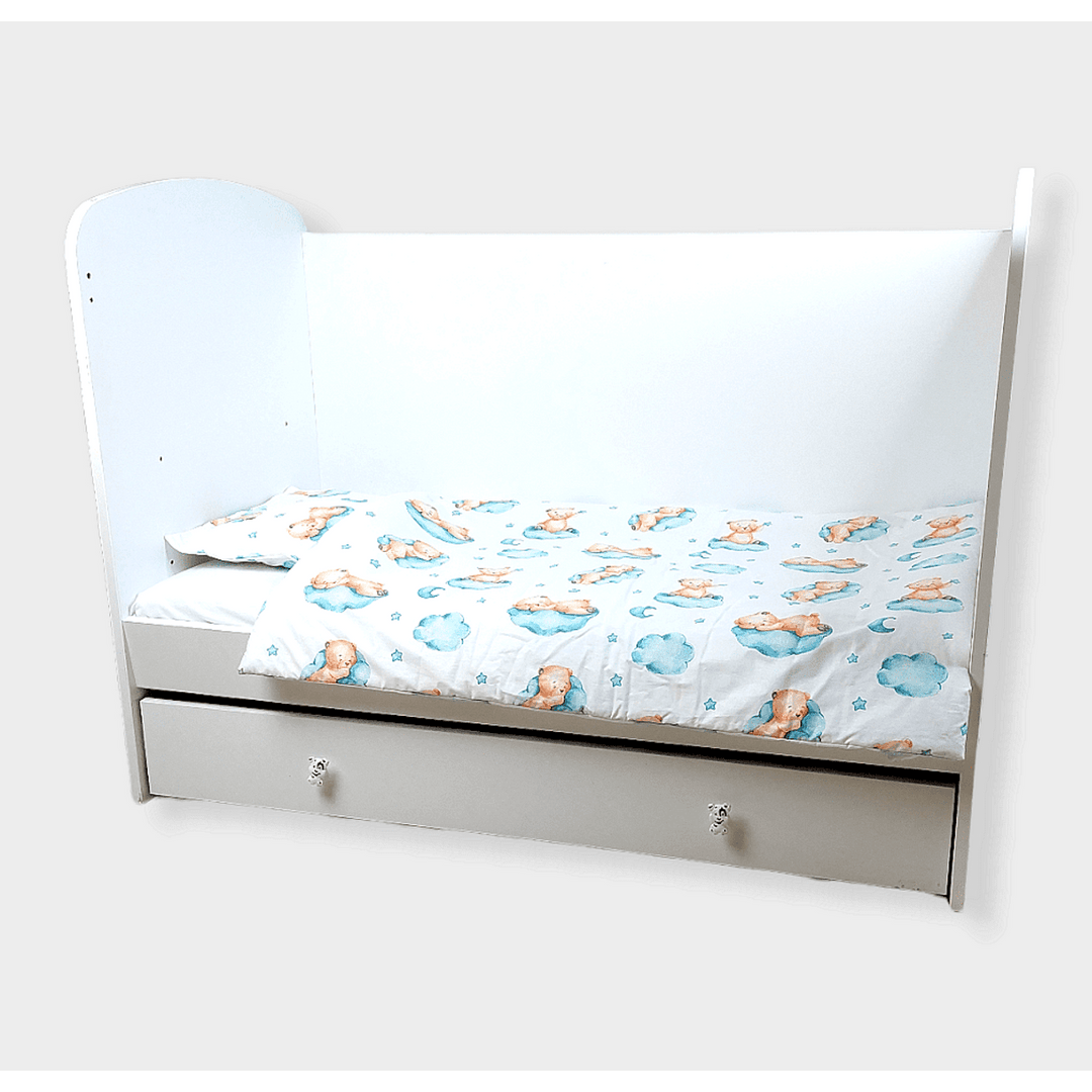 Rainy Set de lenjerie de pat pentru bebeluși 4 piese 60x120 cm. Ursuleț pe norișor verde mentă