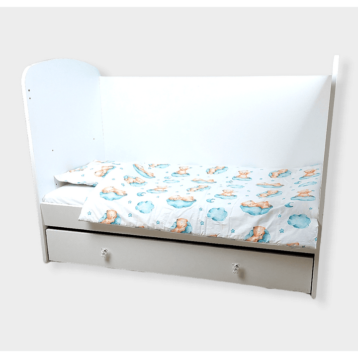 Rainy Set de lenjerie de pat pentru bebeluși 4 piese 60x120 cm. Ursuleț pe norișor verde mentă