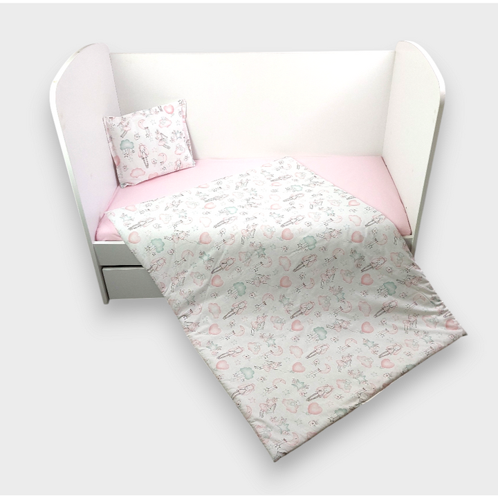 Rainy Set de lenjerie de pat pentru bebeluși 4 piese 60x120 cm. Balerină roz