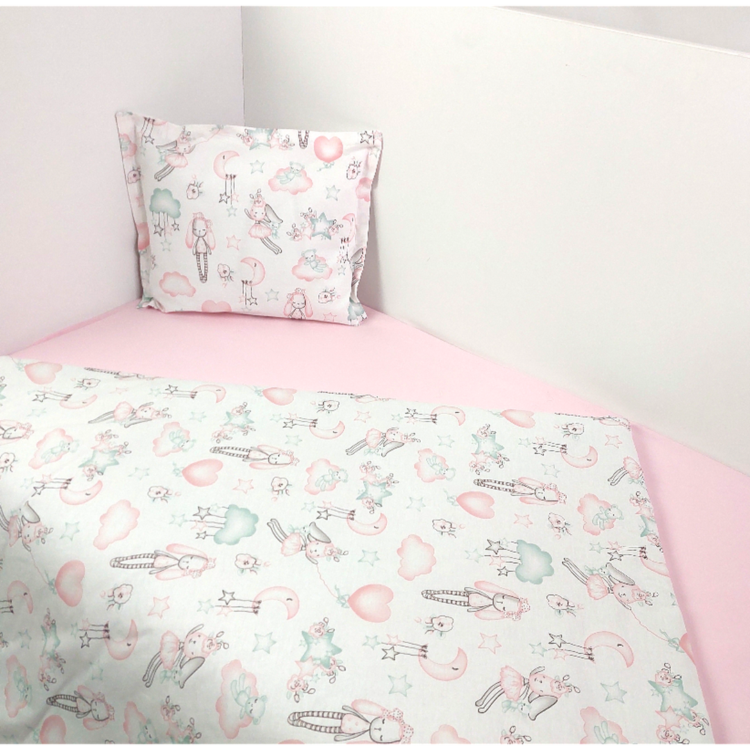 Rainy Set de lenjerie de pat pentru bebeluși 4 piese 60x120 cm. Balerină roz