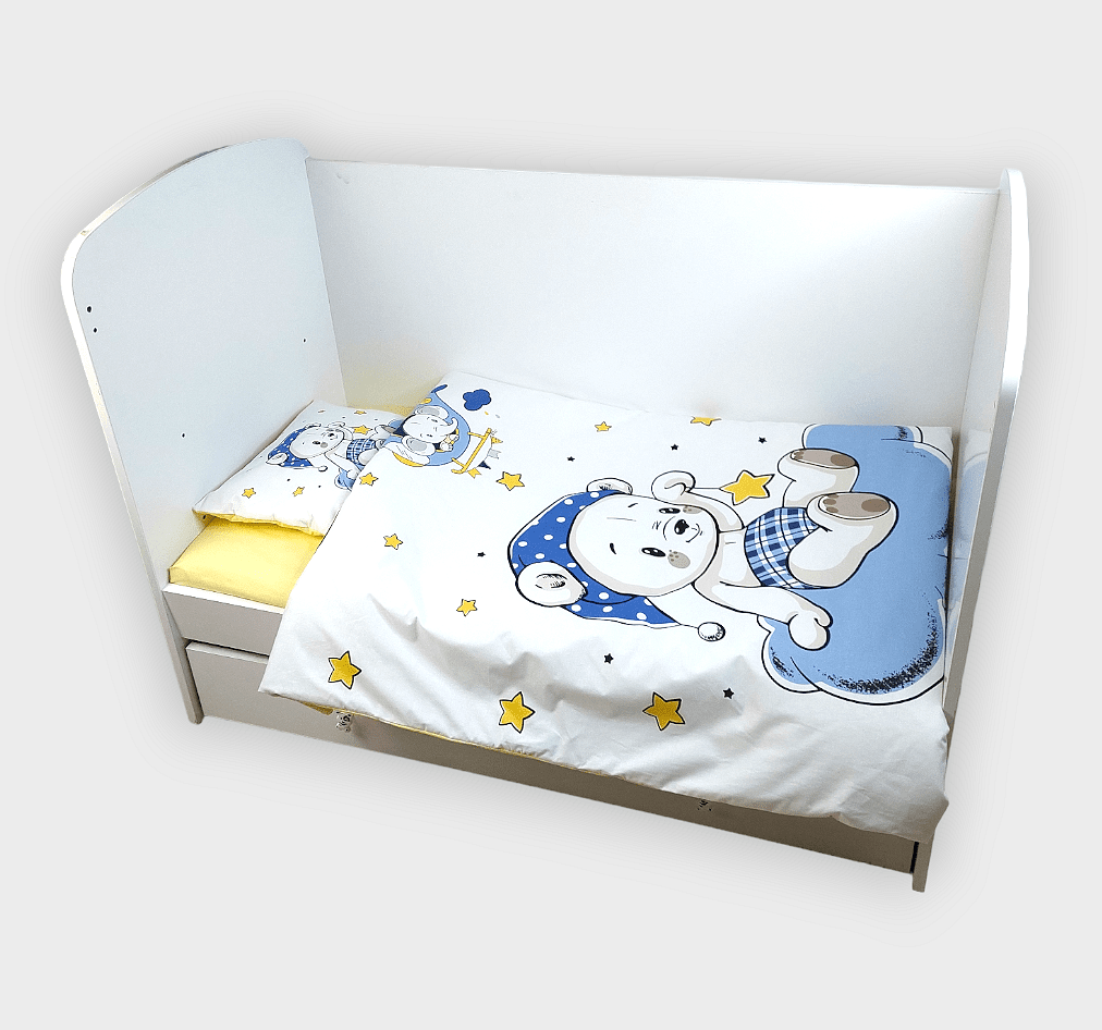 Set de lenjerie pentru pătuț Rainy, 5 piese, 60x120 cm, ursuleț albastru
