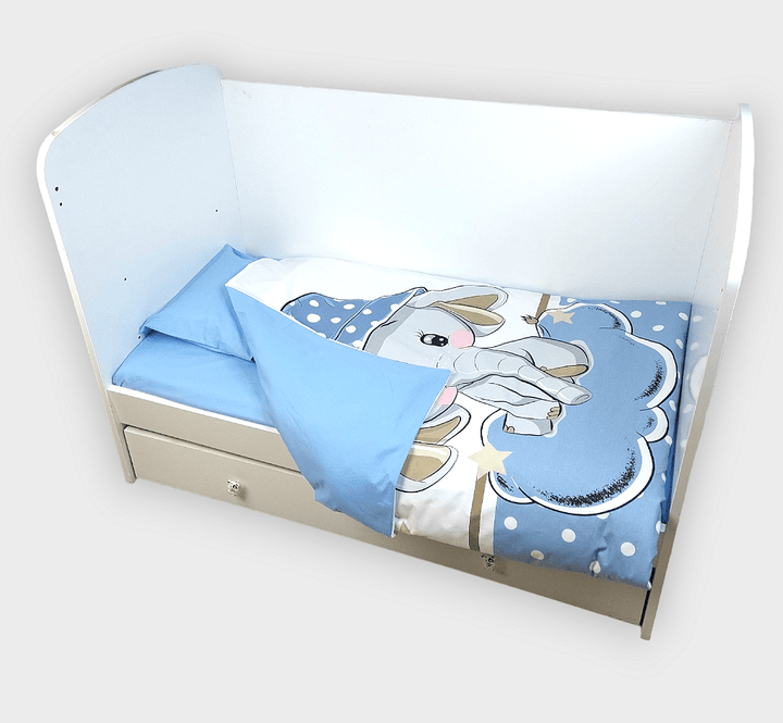 Set de lenjerie pentru pătuț Rainy, 5 piese, 60x120 cm, elefant albastru