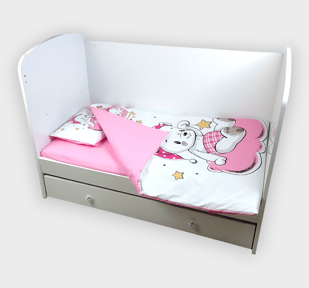 Rainy Set de lenjerie pentru bebeluși 5 piese 60x120 cm. Ursuleț roz