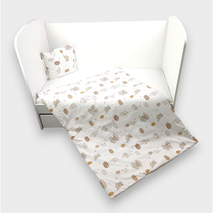 Rainy Set de pat pentru bebeluși 4 piese 60x120 cm. Elefănțel cu balon bej