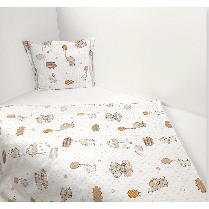 Rainy Set de pat pentru bebeluși 4 piese 60x120 cm. Elefănțel cu balon bej