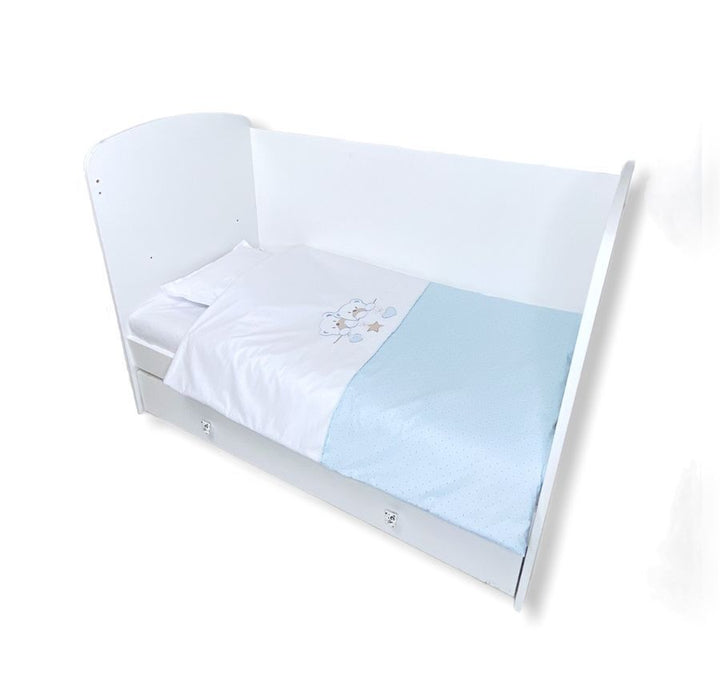 Set de lenjerie pentru pătuț Rainy, 4 piese, 60x120 cm, „Ursuleți sub stele”, albastru