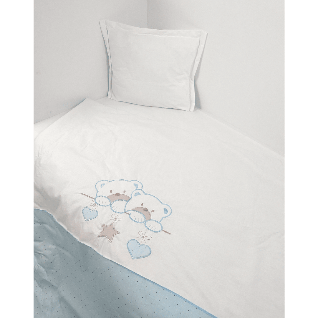 Set de lenjerie pentru pătuț Rainy, 4 piese, 60x120 cm, „Ursuleți sub stele”, albastru