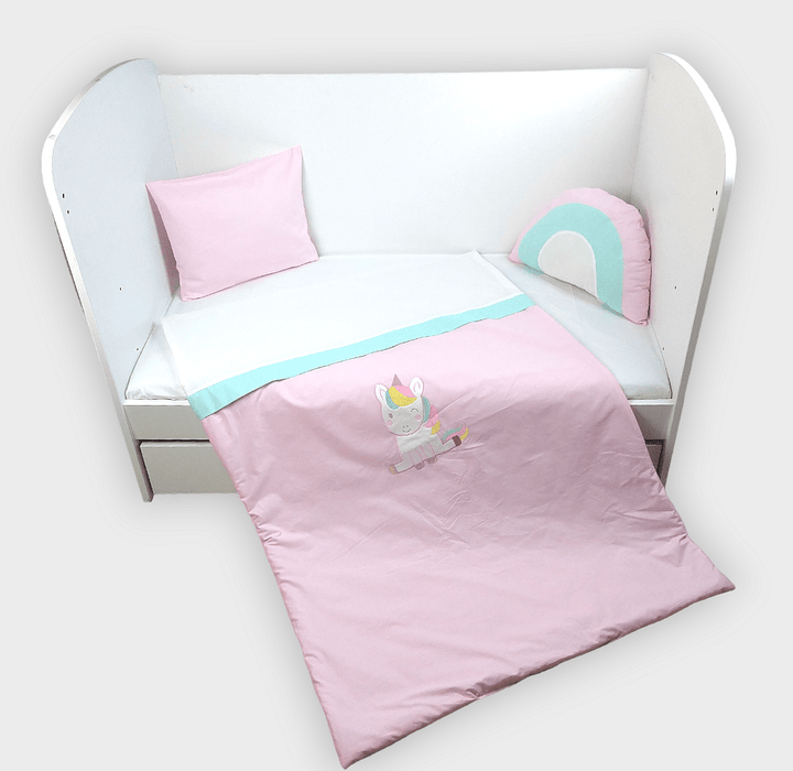 Set de lenjerie pentru pătuț Rainy, 5 piese, 65x110 cm, Unicorn