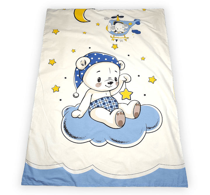 Rainy Set de lenjerie pentru bebeluși 5 piese 65x110 cm. Ursuleț albastru