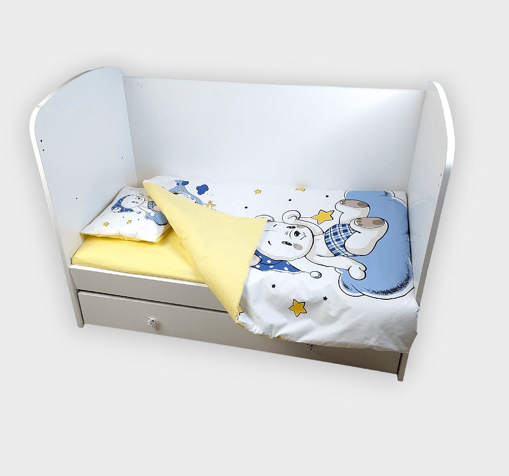 Rainy Set de lenjerie pentru bebeluși 5 piese 65x110 cm. Ursuleț albastru