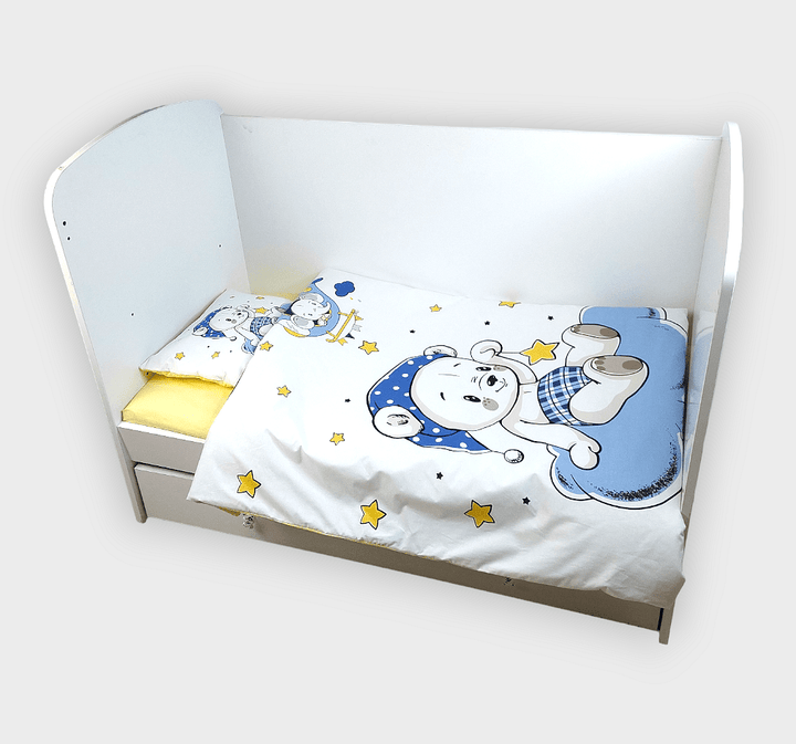 Rainy Set de lenjerie pentru bebeluși 5 piese 65x110 cm. Ursuleț albastru