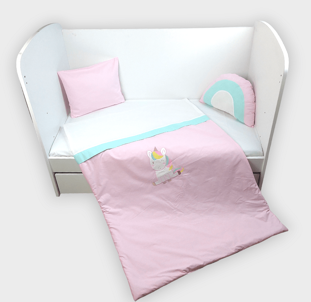Set de lenjerie pentru pătuț Rainy, 5 piese, 70x140 cm, Unicorn