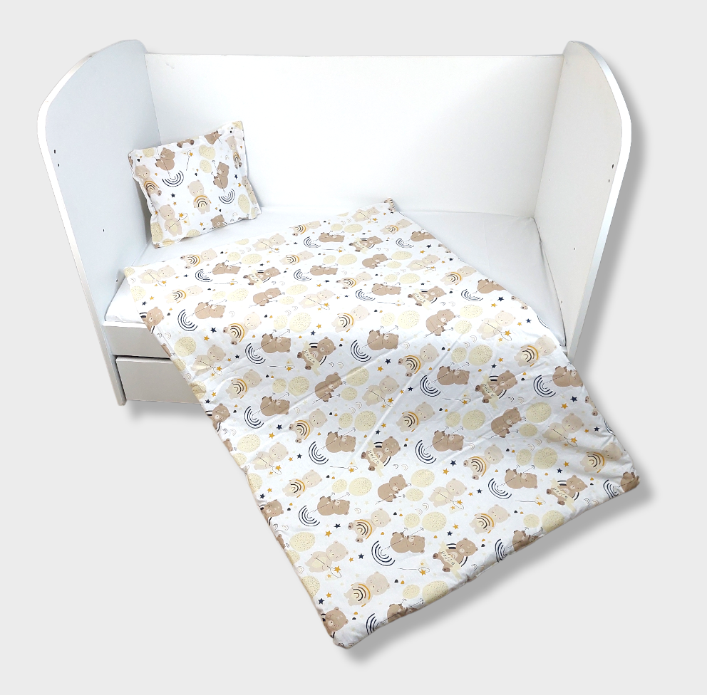 Rainy Set de pat pentru bebeluși 4 piese 70x140 cm. Ursuleț cu baloane
