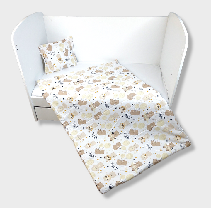 Rainy Set de pat pentru bebeluși 4 piese 70x140 cm. Ursuleț cu baloane