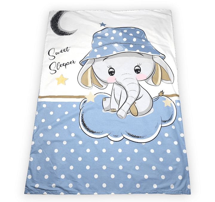 Set de lenjerie pentru pătuț Rainy, 5 piese, 70x140 cm, elefant albastru