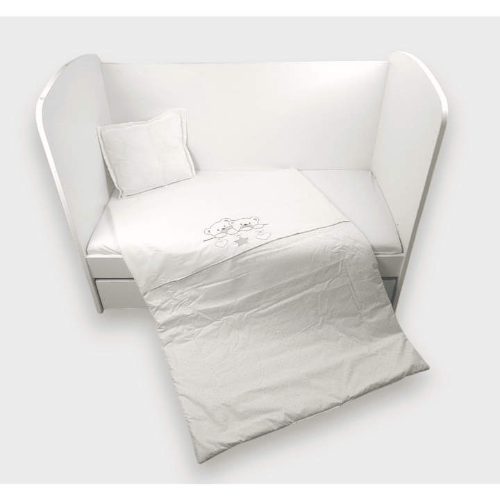 Rainy Set de pat pentru bebeluși 4 piese 70x140 cm. Ursuleți cu steluțe ecru