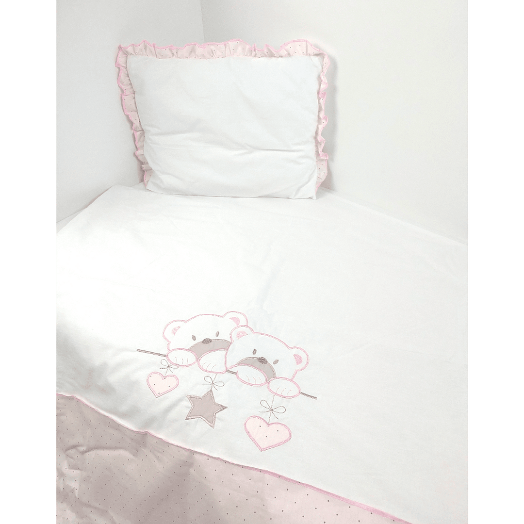 Set de lenjerie pentru pătuț Rainy, 4 piese, 70 x 140 cm, „Ursuleți sub stele”, roz