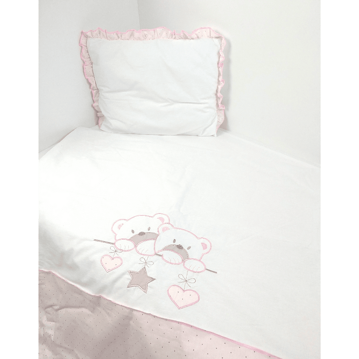 Set de lenjerie pentru pătuț Rainy, 4 piese, 70 x 140 cm, „Ursuleți sub stele”, roz