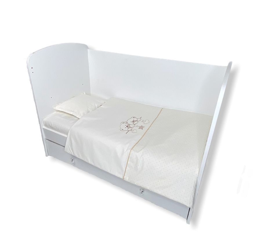 Rainy Set de pat pentru bebeluși 4 piese 70x140 cm. Ursuleți cu steluțe ecru