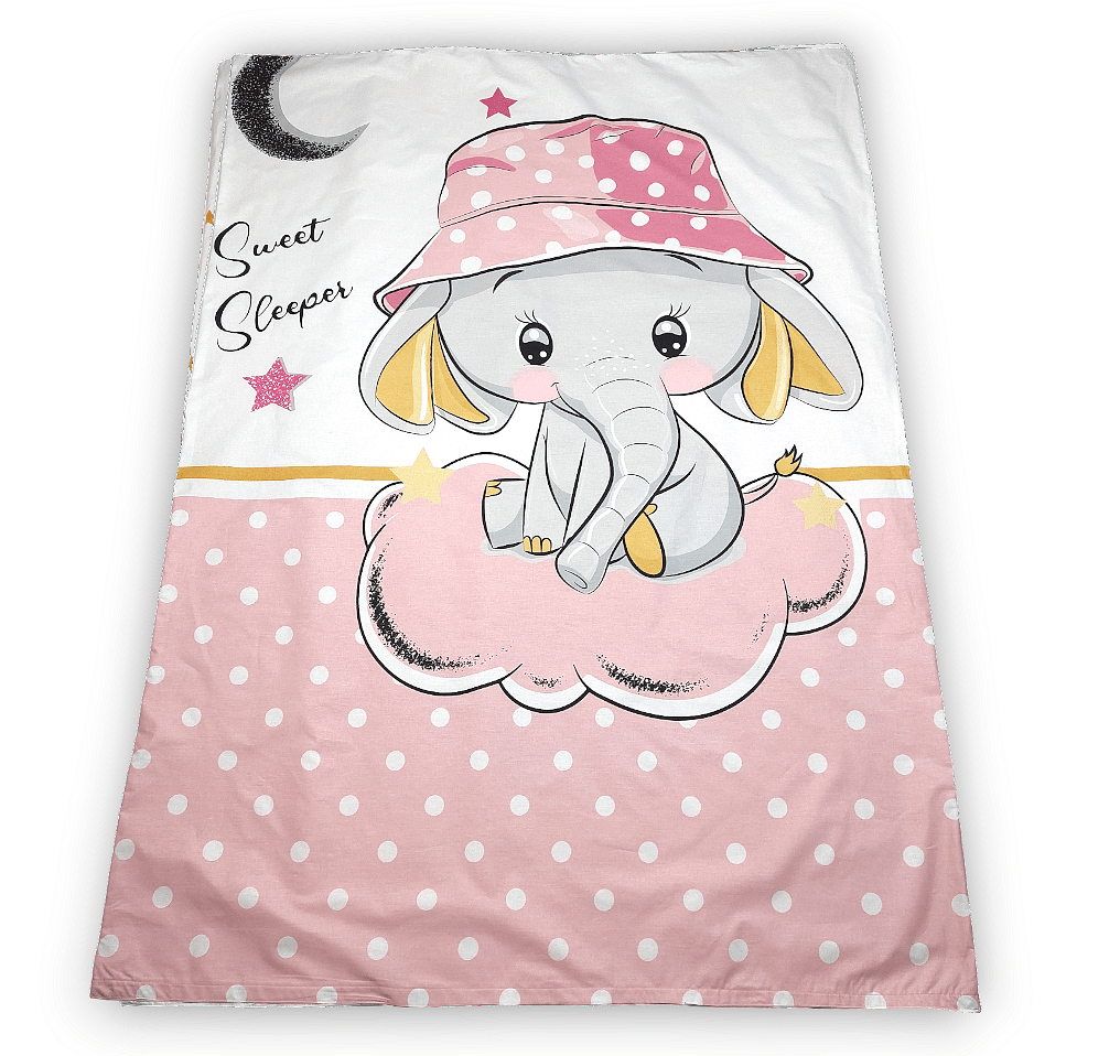 Set de lenjerie pentru pătuț Rainy, 5 piese, 60x120 cm, „Elefant roz”