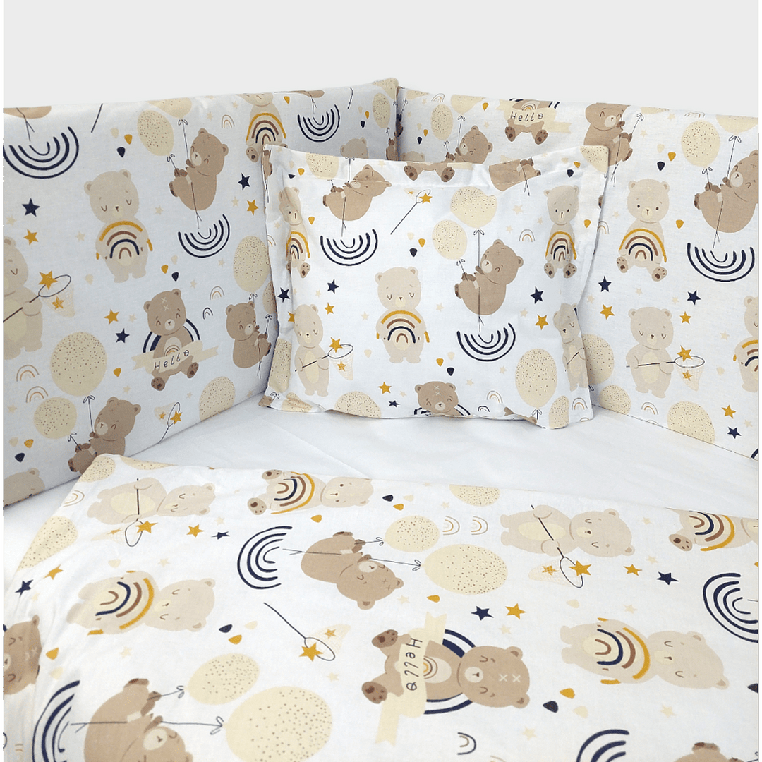 Rainy Set de lenjerie pentru bebeluși 5 piese 60x120 cm. Ursuleț cu baloane