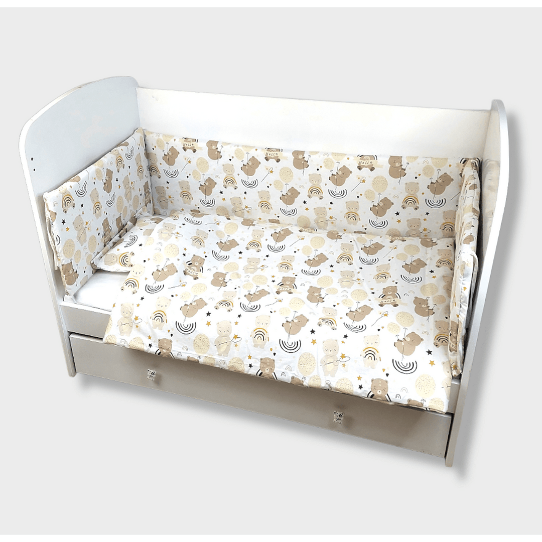 Rainy Set de lenjerie pentru bebeluși 5 piese 60x120 cm. Ursuleț cu baloane