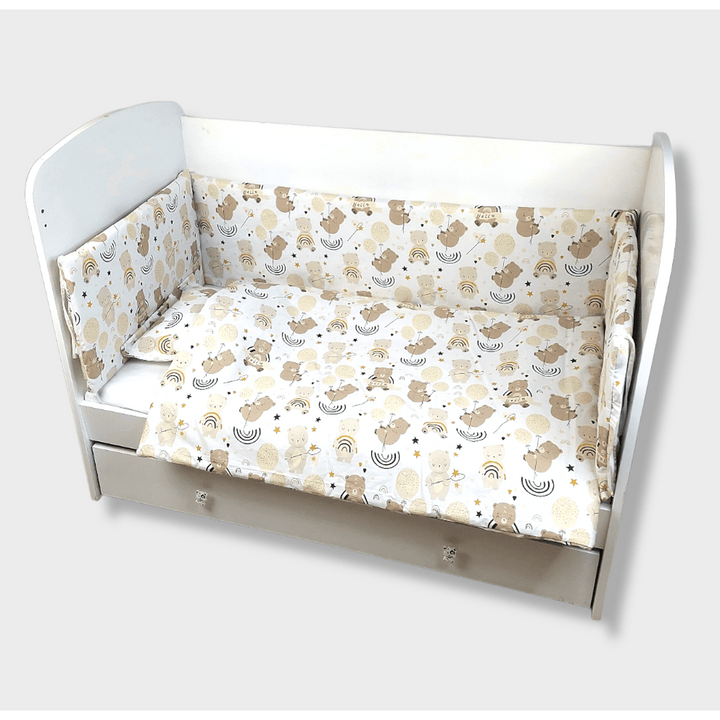 Rainy Set de lenjerie pentru bebeluși 5 piese 60x120 cm. Ursuleț cu baloane