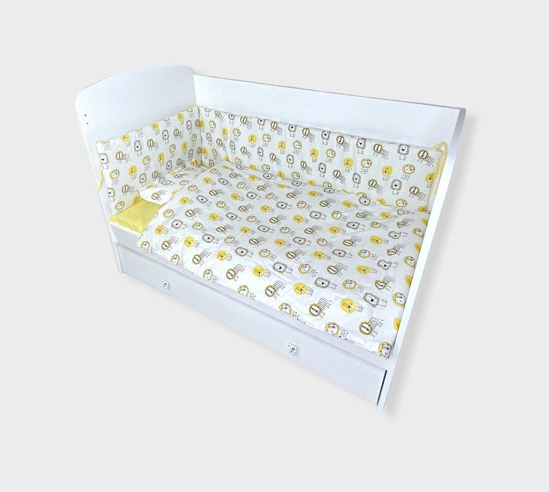 Set de lenjerie pentru pătuț Rainy, 5 piese, 60x120 cm, cu leu