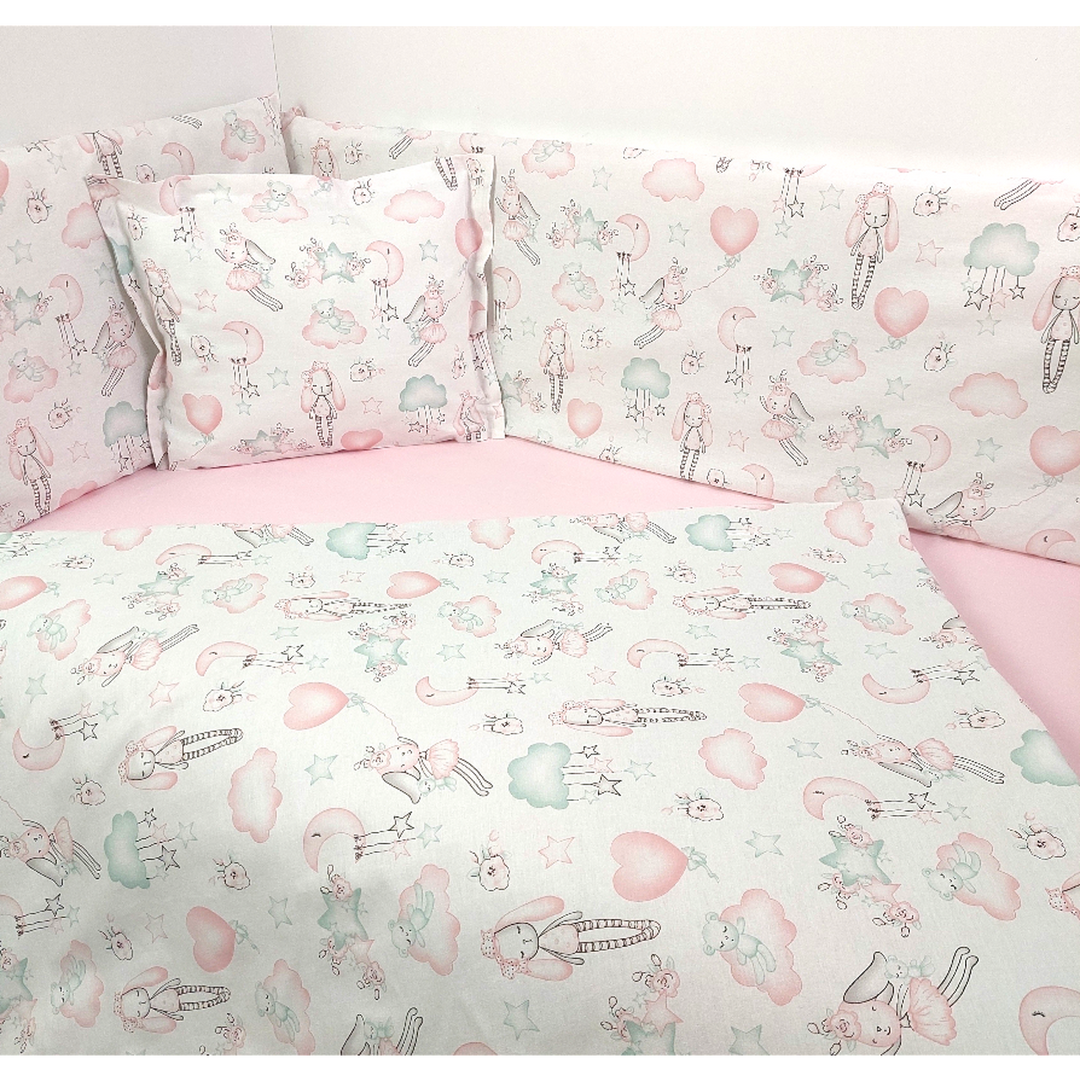 Rainy Set de lenjerie pentru bebeluși, 5 piese, 60x120 cm. Balerină roz