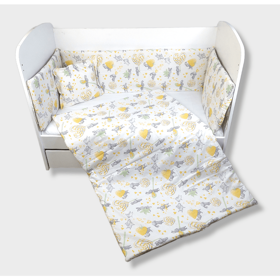 Rainy Set de lenjerie pentru bebeluși 5 piese 60x120 cm. Iepuraș cu acadea