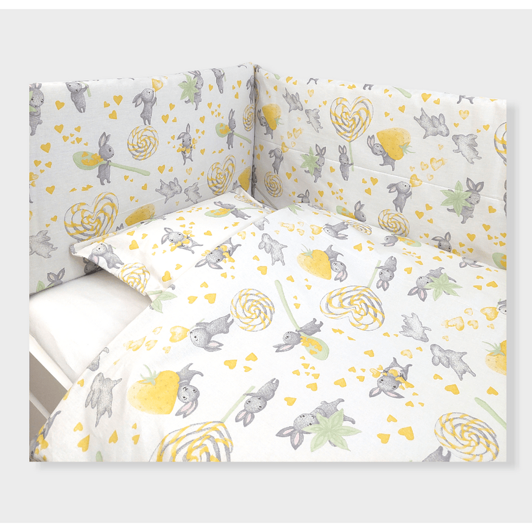 Rainy Set de lenjerie pentru bebeluși 5 piese 60x120 cm. Iepuraș cu acadea
