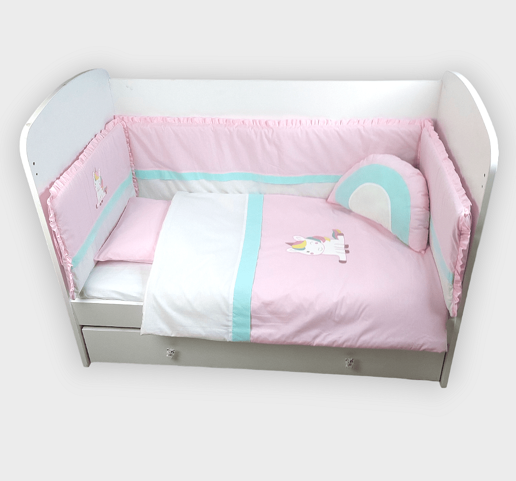 Set de lenjerie pentru pătuț Rainy, 6 piese, 60x120 cm, Unicorn