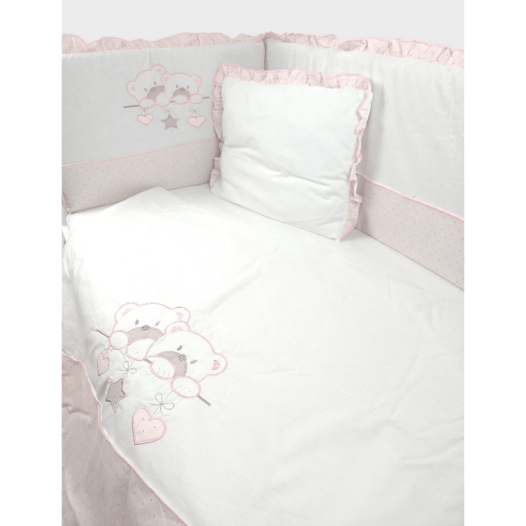 Set de lenjerie pentru pătuț Rainy, 5 piese, 65 x 110 cm, „Ursuleți sub stele”, roz