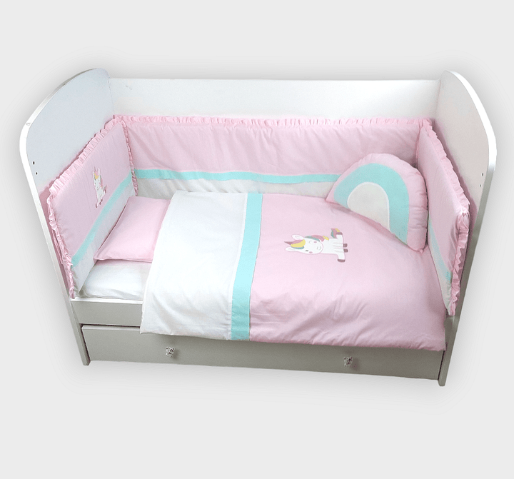 Set de lenjerie pentru pătuț Rainy, 6 piese, 70x140 cm, Unicorn